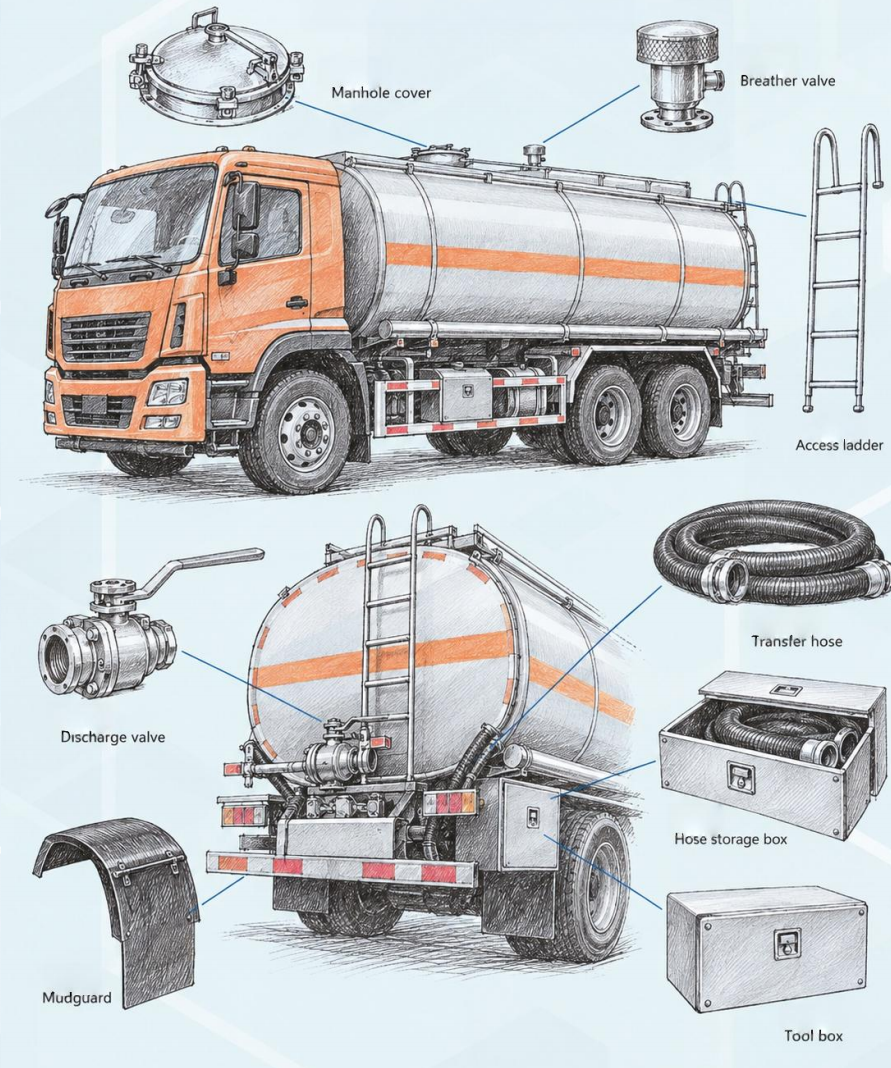 Tank truck and body fittings application diagram