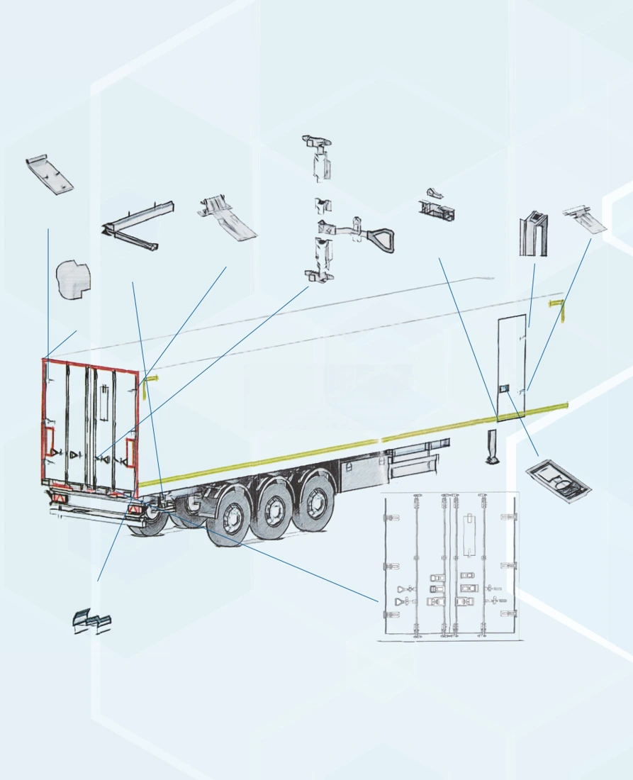 Box trailer body and hardware application diagram